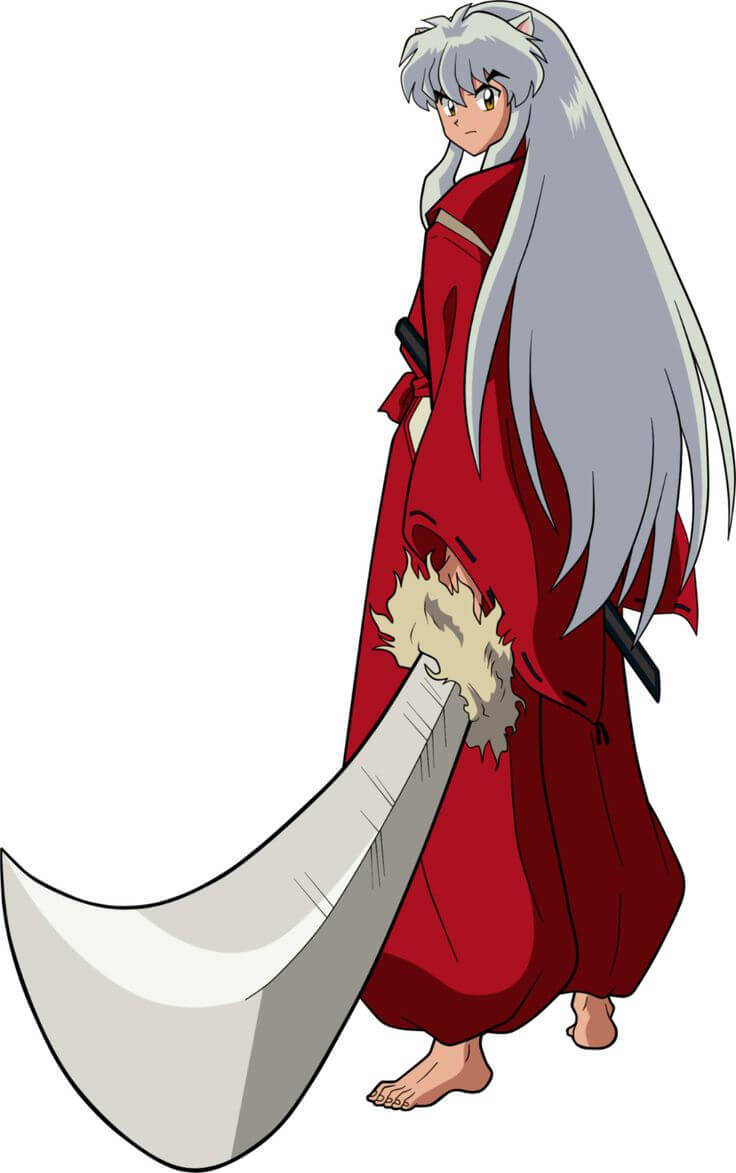 Inuyasha standing facing you with his massive sword and hair down below his waist
