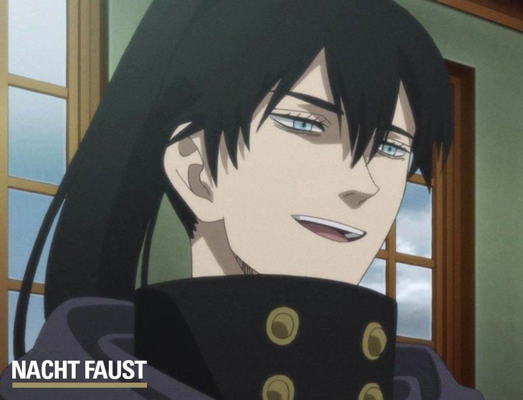 Nacht making a speech while his obsidian hair is in a ponytail as a long hair in anime.