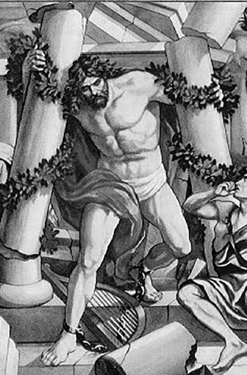 Samson showing is total strength and domination by destroying everything