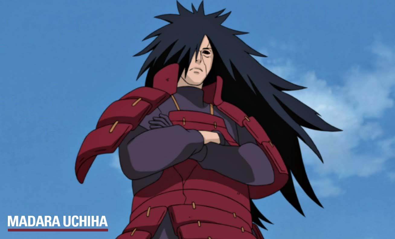 Madara looking down on the ninja army with his hair trailing behind him menacingly.