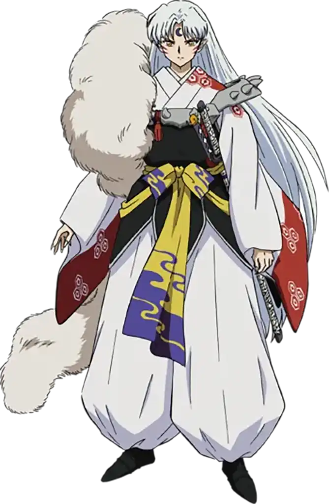 Sesshomaru standing with his platinum hair blowing in the wind, among the most powerful long hair in anime.