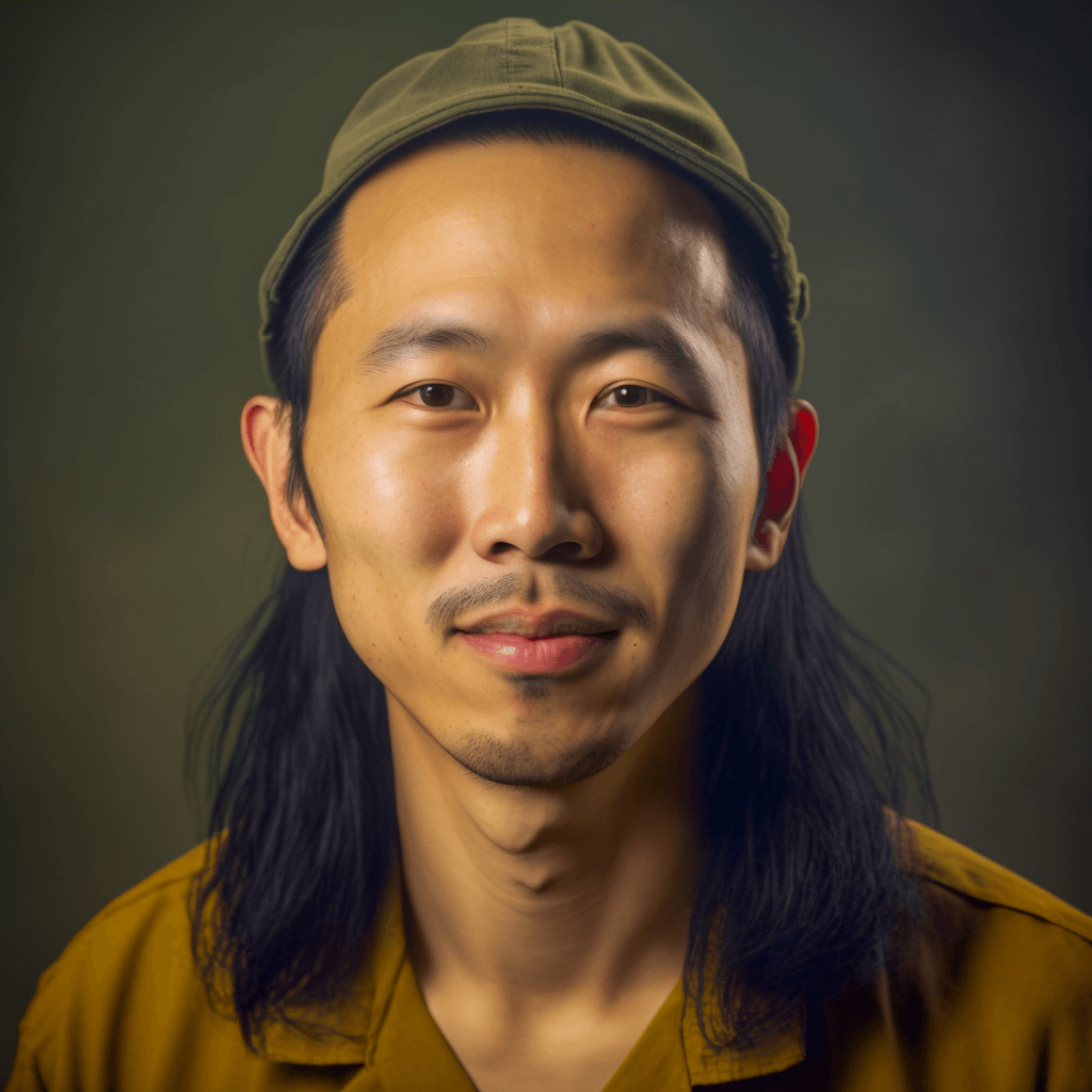 ai portrait of young asain man from world war 2 black hair