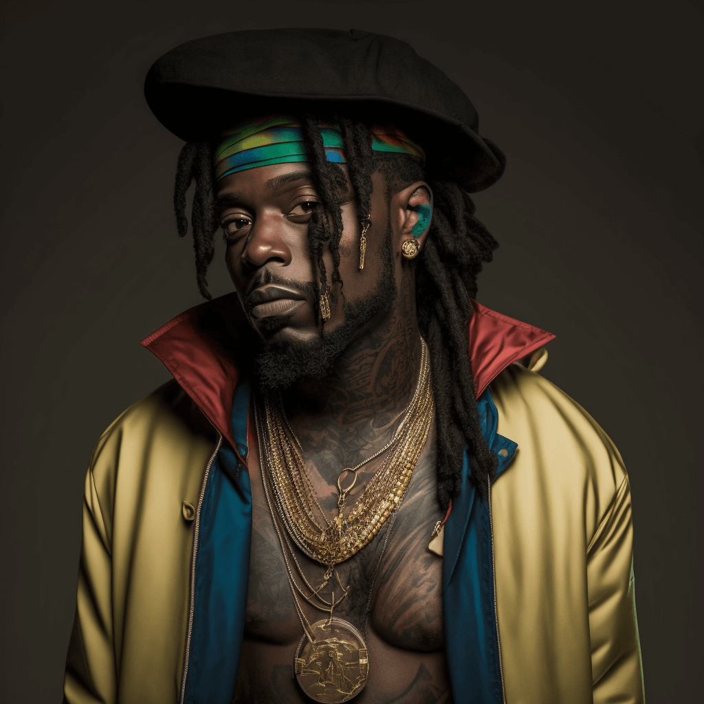 ai portrait of black man with long locks and gold chains with jacket open