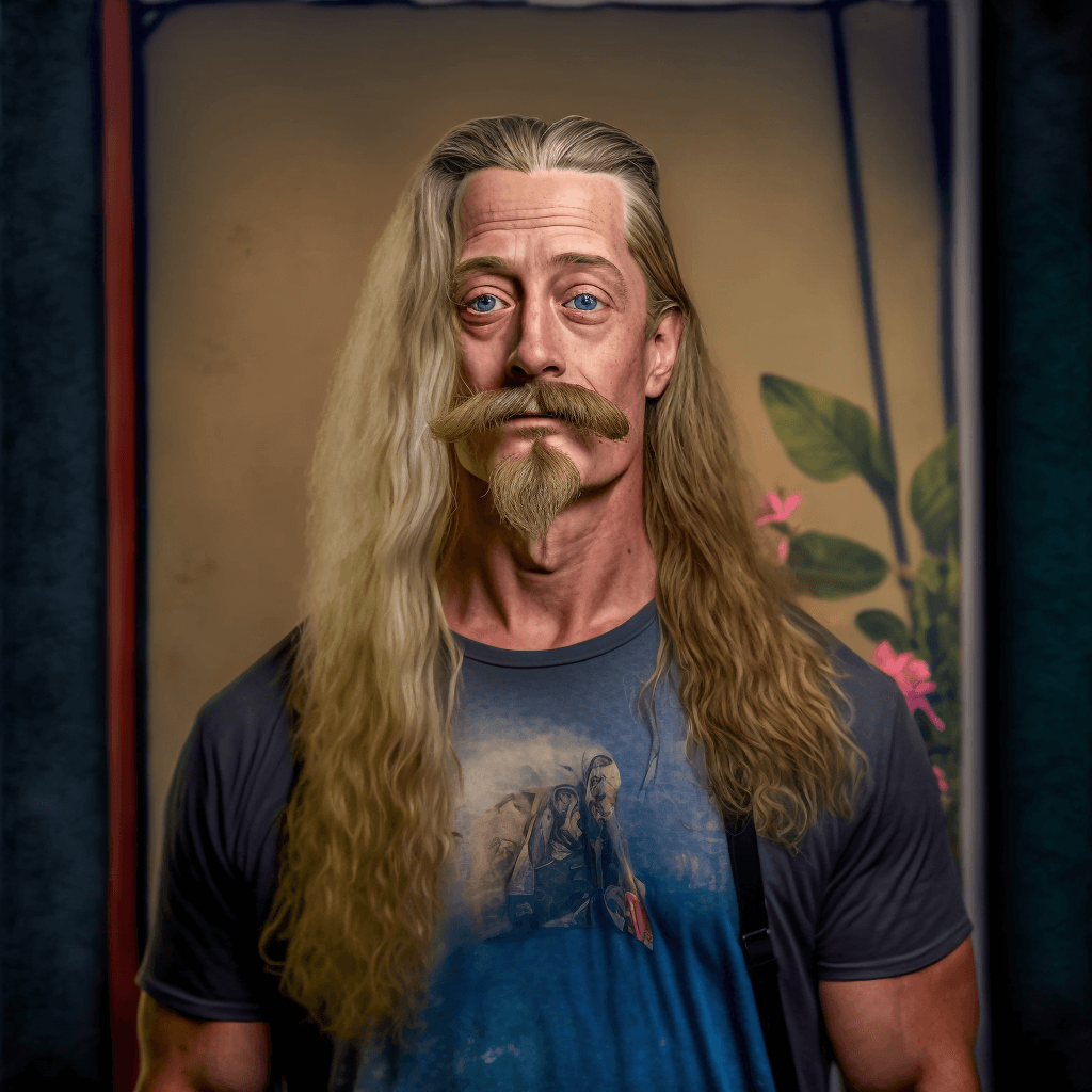 ai portrait of surf style older man with blonde hair and goatee