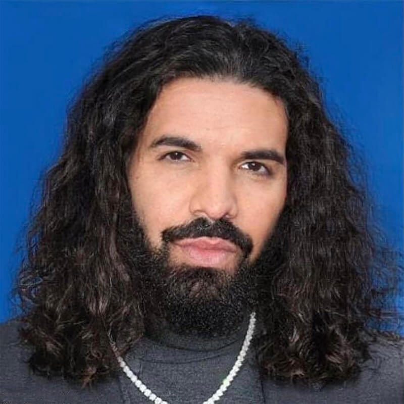 Drake rocking long curly hair