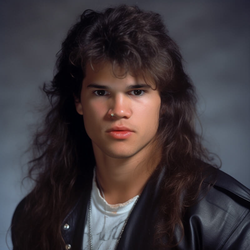 Taylor Lautner with long 80s style hair band hair