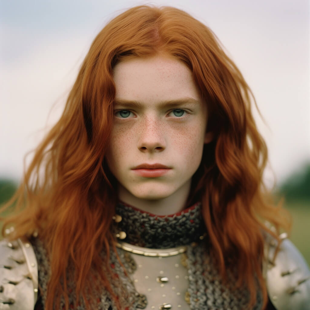 ai portrait of young viking boy with red hair