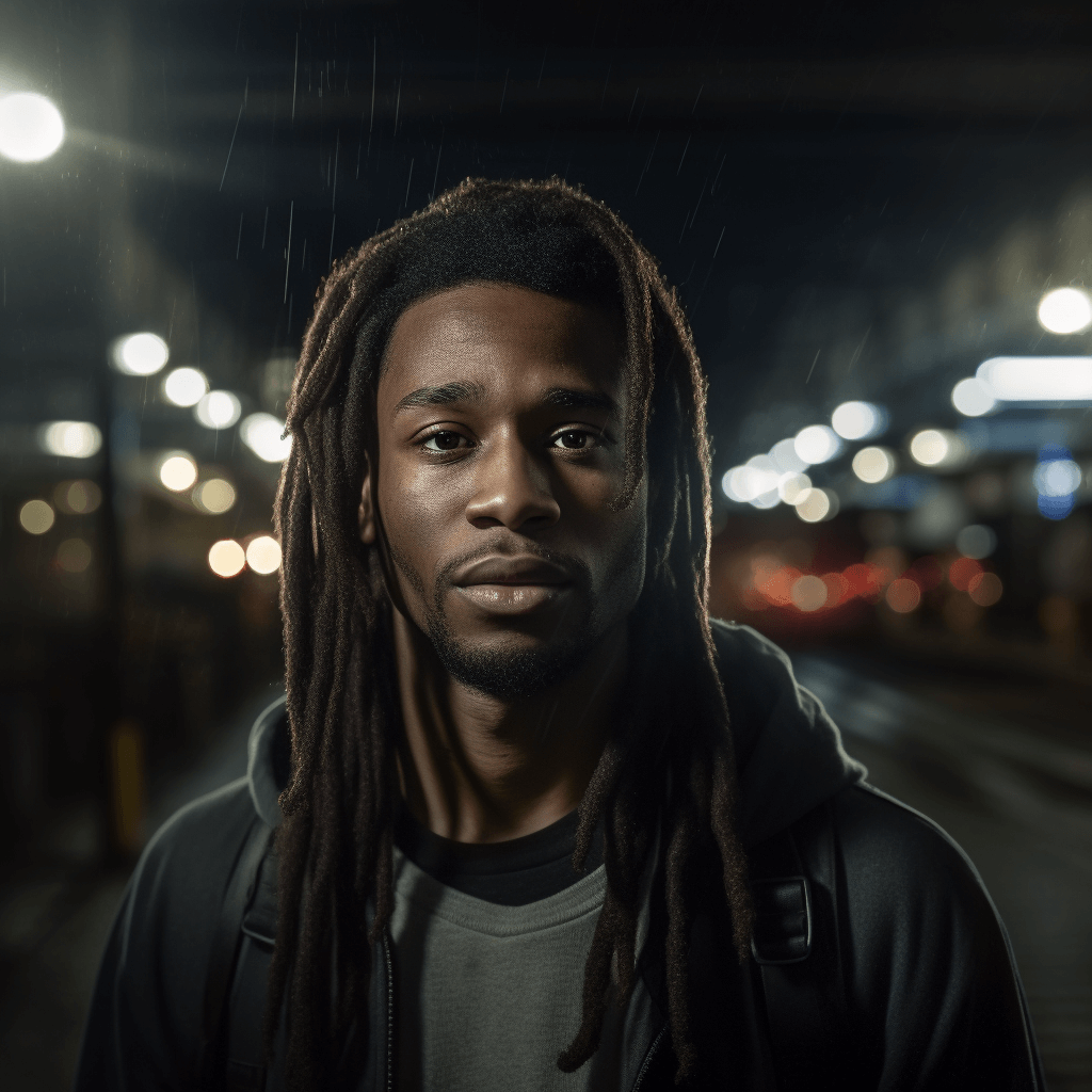 ai portrait of black man standing in the street at night