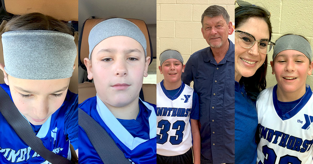 Photos of Luke wearing a headwrap