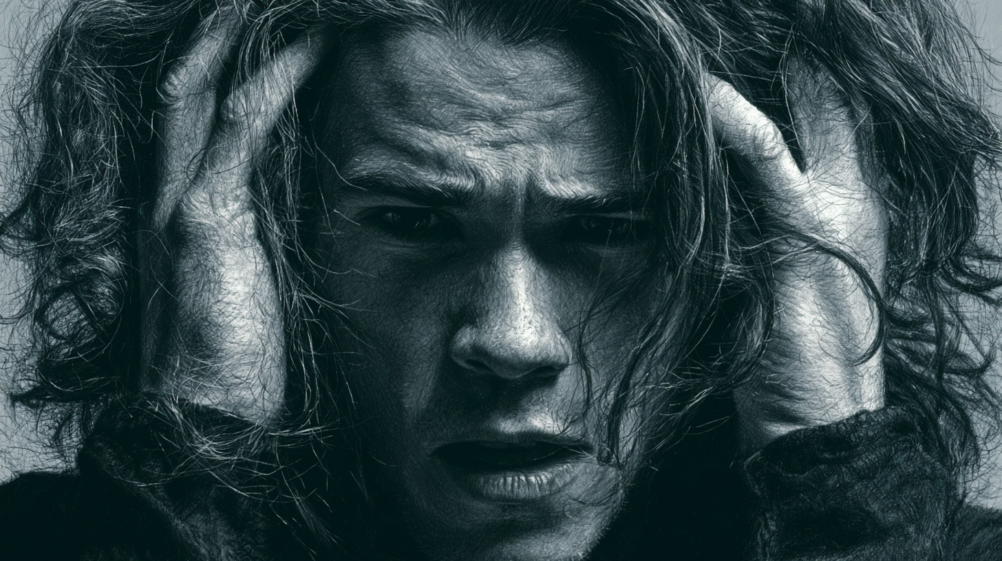 A man with his hands to the sides of his head, grasping his hair, featured in a guide to emotional IQ for men.